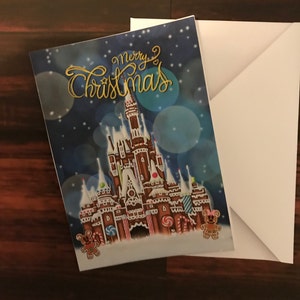 Disney peperkoekkasteel en peperkoek Mickey en Minnie Mouse Disneyland/Disneyworld traktatiekerstkaart