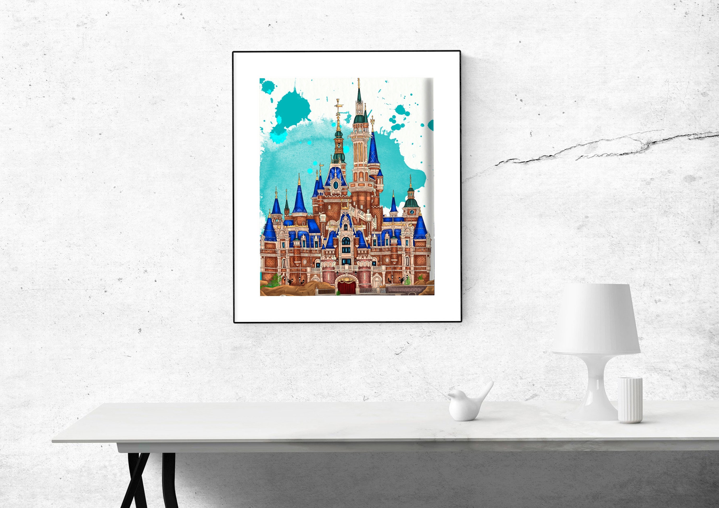 Disney Shanghai Enchanted Storybook Castle Disney Art Illustration Watercolor Bedroom Nursery Decor