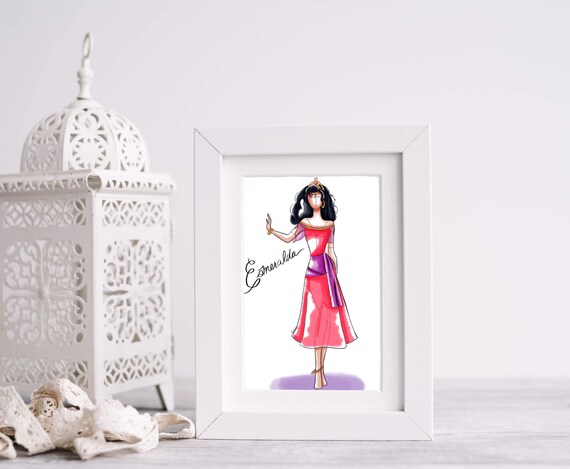 Disney Princess Inspired Dress Design Classic Heroine Esmeralda Fashion  Sketch Illustration Bedroom Nursery Boutique Decor Art Print - Etsy