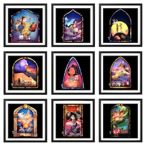 Disney 1990 Films Stain Glass Fenster Designs Illustration Schlafzimmer Kinderzimmer Boutique Dekor Art Print