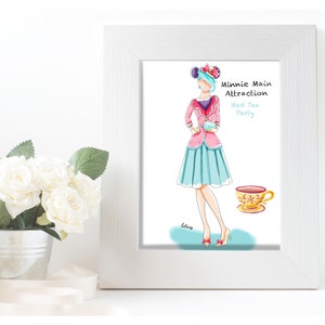 Minnie Mouse Main Attraction Series Mad Tea Party March Disney Fashion Sketch Illustration Bedroom Nursery Boutique Decor Art Print