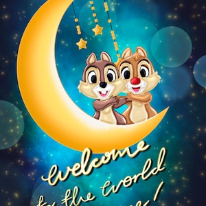 Disney Chip e Dale Moon and Stars Bem-vindos ao mundo, pequeno, novo bebê, cartão de felicitações