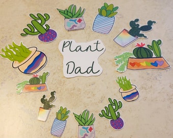 Plant Dad Themed Hand-cut Vinyl Sticker Pack