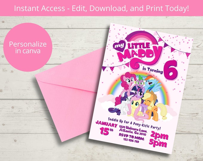 Watercolor My Little Pony Invitations // Printable // Printed - Etsy