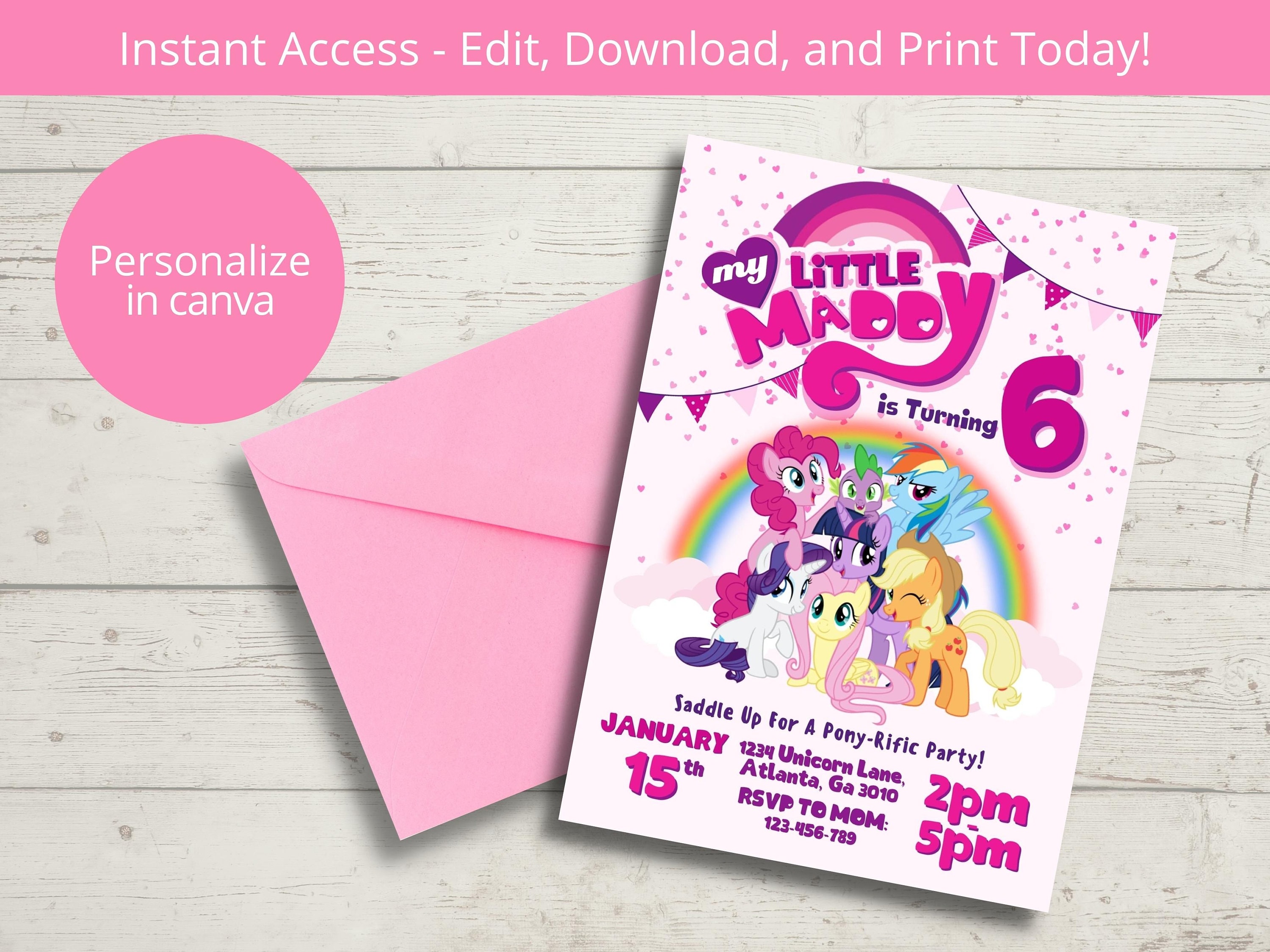 My Little Pony Invitation Kids Birthday Invitation Template Etsy