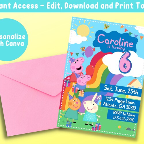 Peppa Pig Printed or Digital Birthday Party Invitation Peppa Etsy