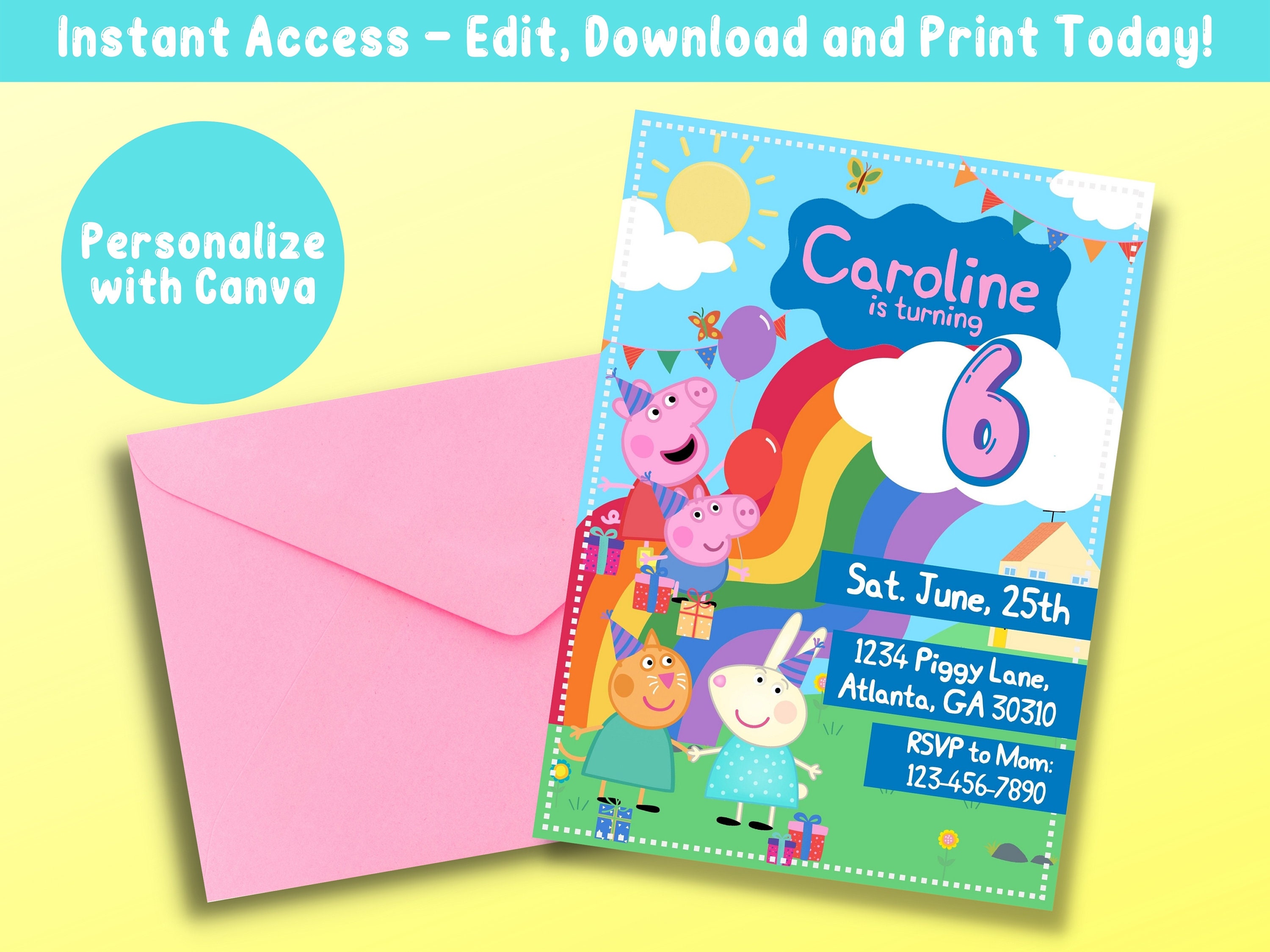 Invitation anniversaire Peppa Pig carte à gratter digitale virtuelle  numérique