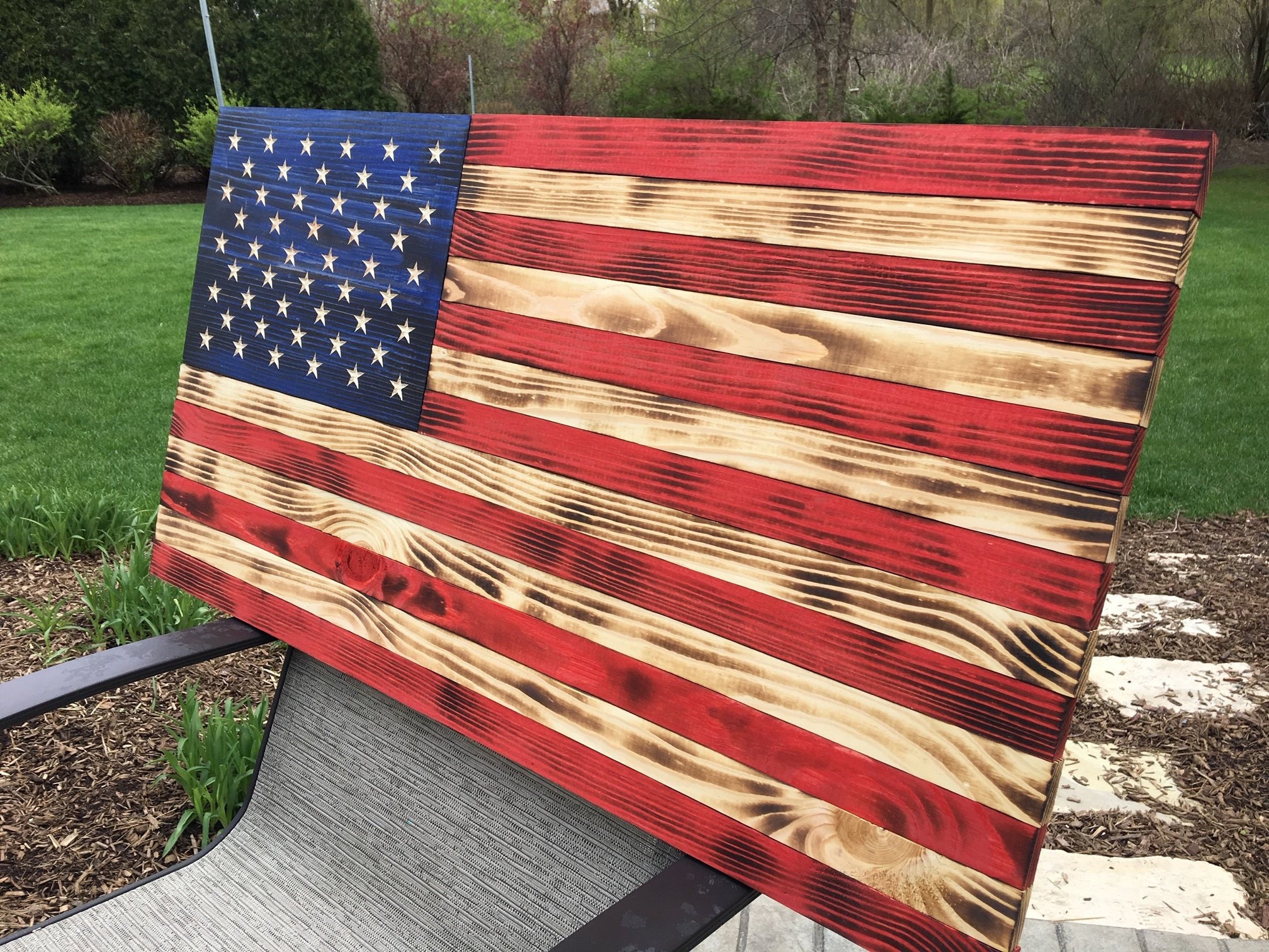 Rustic Wooden American flag Americana Patriotic with bullets 13/" x 23/"
