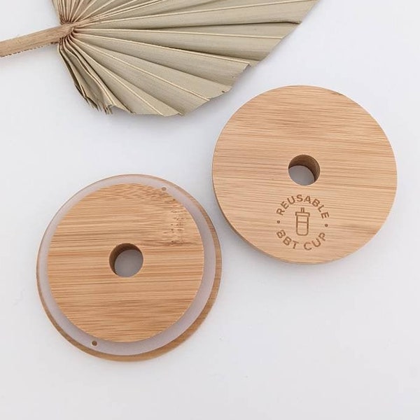 Bamboo Wide Mouth Mason Jar Lid, with Straw Hole for Bubble Tea Straw