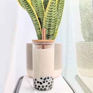 2 PACK: Reusable Bubble Tea Cup with Bamboo Lid, Bubble Tea and Smoothie Straw image 5