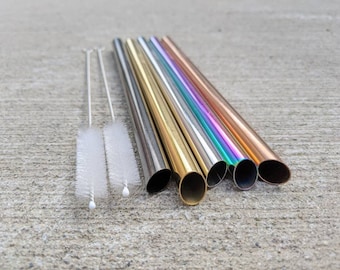 Stainless Steel Bubble Tea Straws with Bevel-Cut Tip and Straw Brush