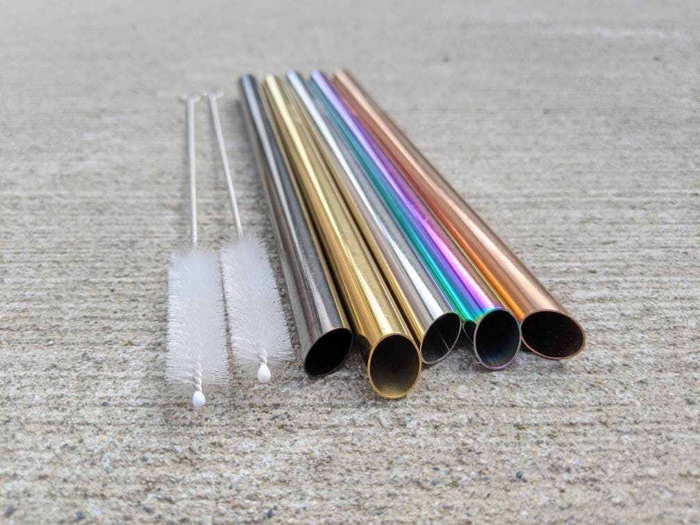 Stainless Steel Bubble Tea Straws with Bevel-Cut Tip and Straw Brush