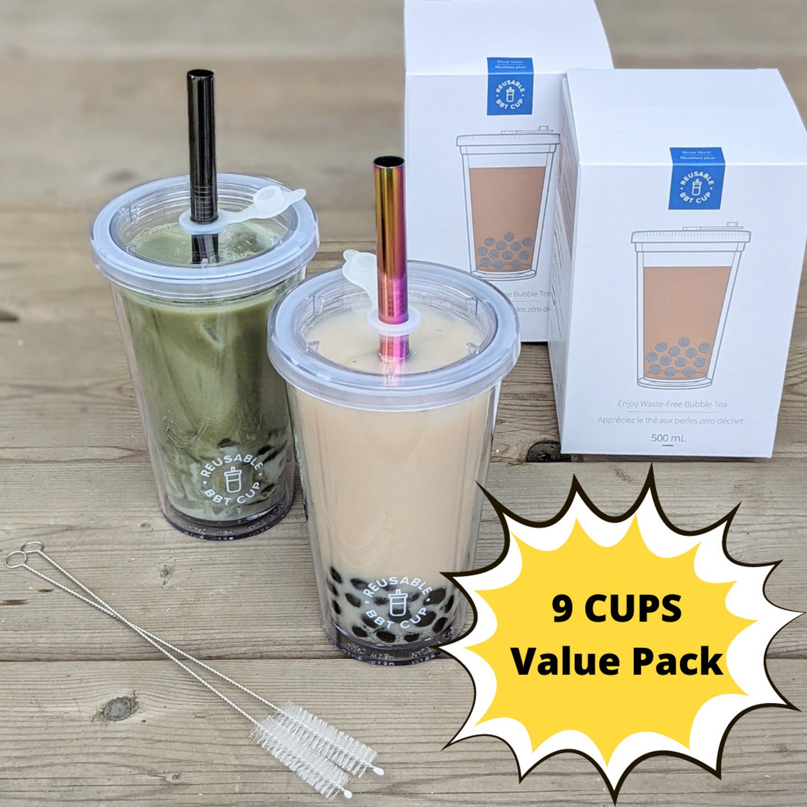 9 PACK Reusable Bubble Tea Cup Insulated LeakProof Etsy