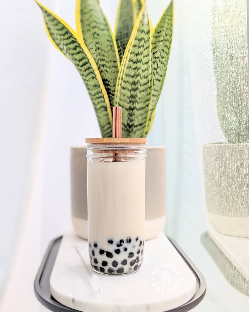 Bamboo Lid Reusable Bubble Tea Cup 