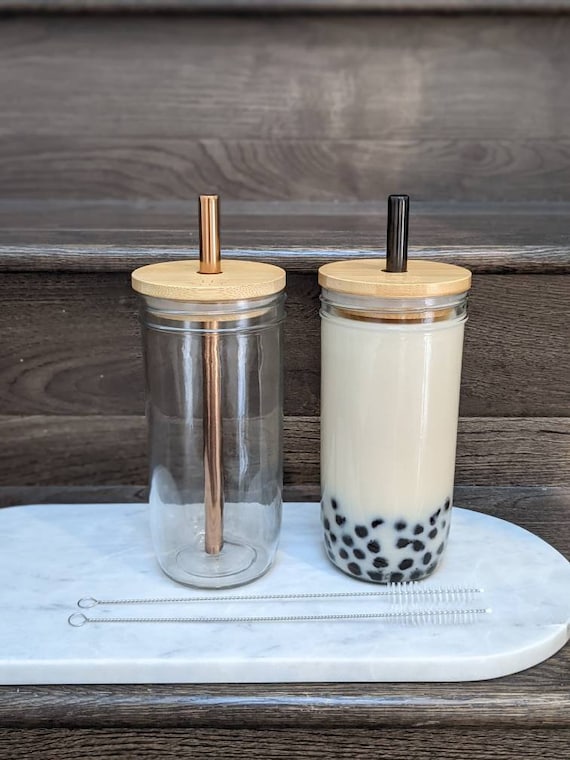 2 PACK: Reusable Bubble Tea Cup With Bamboo Lid, Bubble Tea and Smoothie  Straw 