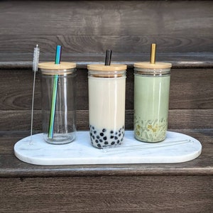 2 PACK: Reusable Bubble Tea Cup with Bamboo Lid, Bubble Tea and Smoothie Straw image 7