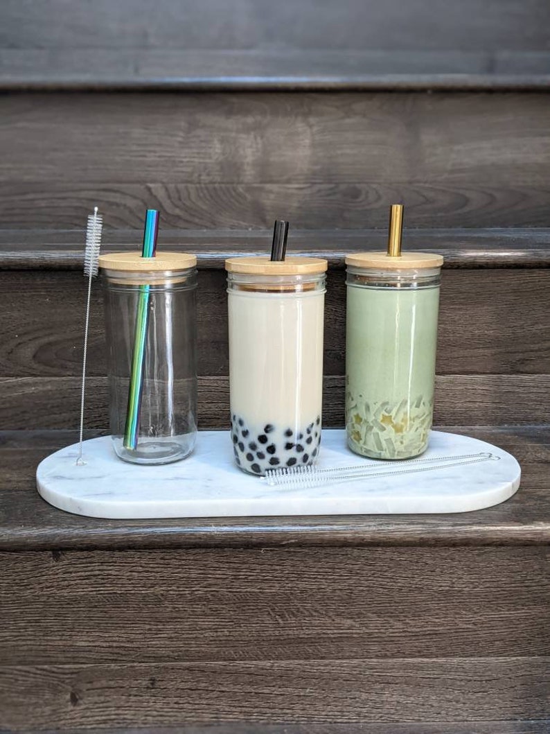2 PACK: Reusable Bubble Tea Cup with Bamboo Lid, Bubble Tea and Smoothie Straw image 7