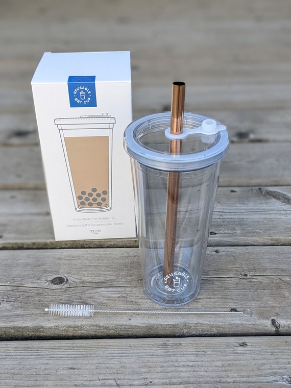 2 PACK: Reusable Bubble Tea Cup With Bamboo Lid, Bubble Tea and Smoothie  Straw 