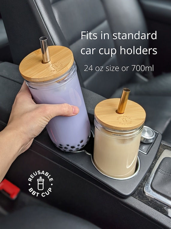 4 Pack Glass Cups with Lids and Straws, 24oz Boba Cup Iced Coffee Cups with  Bamboo Lids, Glass Tumbler with 4 Straws and 8 Lids, Glass Juice Bottles