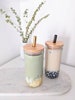 2 PACK: Reusable Bubble Tea Cup with Bamboo Lid, Bubble Tea and Smoothie Straw 