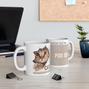 Sprawdź mój ceramiczny kubek Poo Sea Cat 11 uncji Gag Gift White Elephant