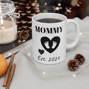 Motherhood Gift Mug, Mommy est 2024, New Mom Mug, Pregnancy Announcement Mug, Baby Shower Gift, Ceramic Mug