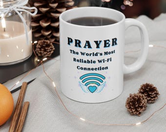 Wifi Mug Funny Prayer Mug, Prayer WiFi, Praying Gift, Catholic Christian Coffee Mugs Ceramic Mug 11oz Gift Christian gift