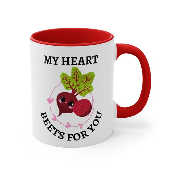 Valentine's Day Mug, my Heart Beets For You Accent Kawaii Aesthetic Coffee Mug, 11oz Friend Gift Trending