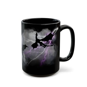 Dragon Mug, Purple Lightning Design, Coffee Cup, Tea Mug, Gift for Fantasy Lovers, Gothic Mug, Unique Drinkware, Halloween Mug