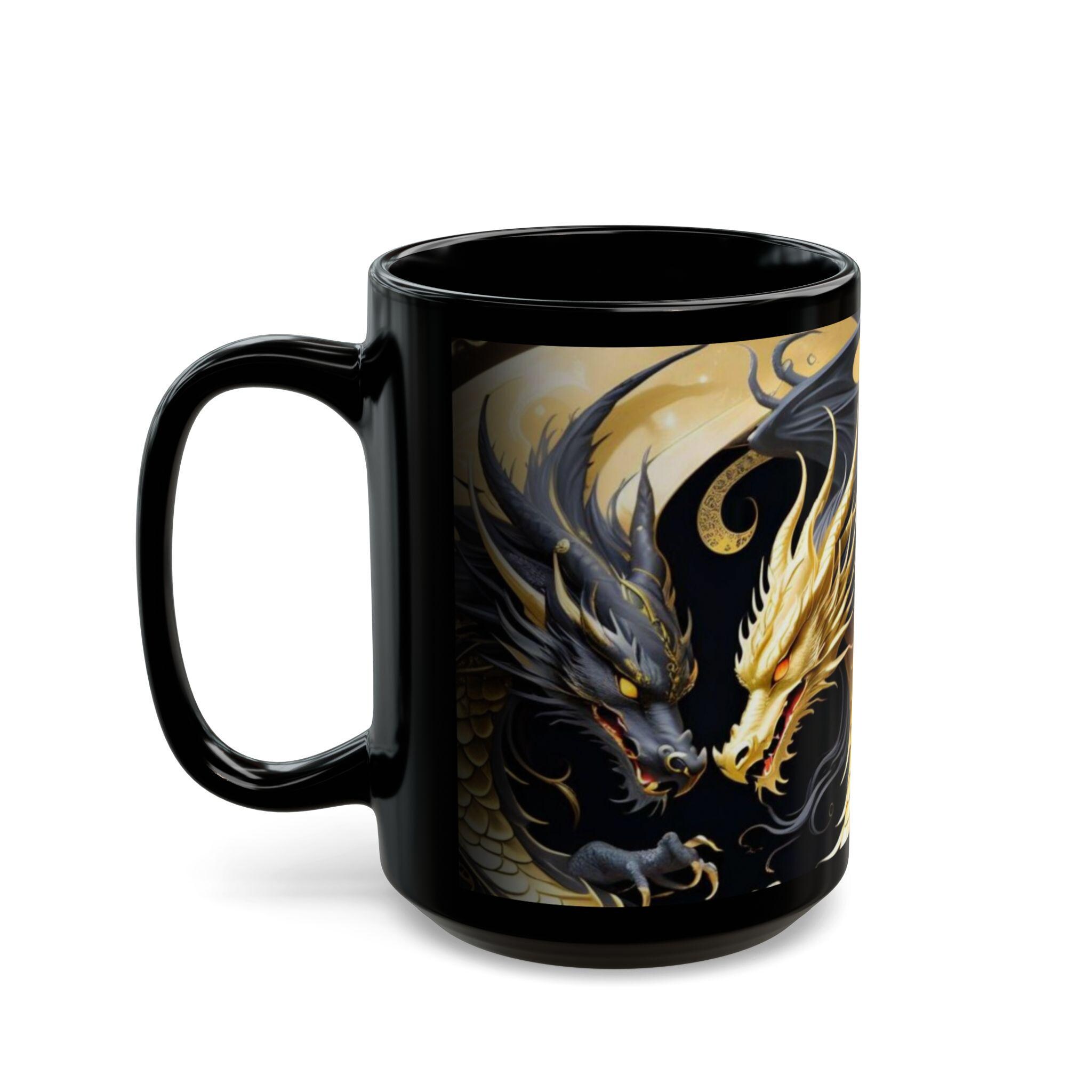 Gold and Black Dragon Mug, Dragon Design, Coffee Cup, Tea Mug, Gift for ...
