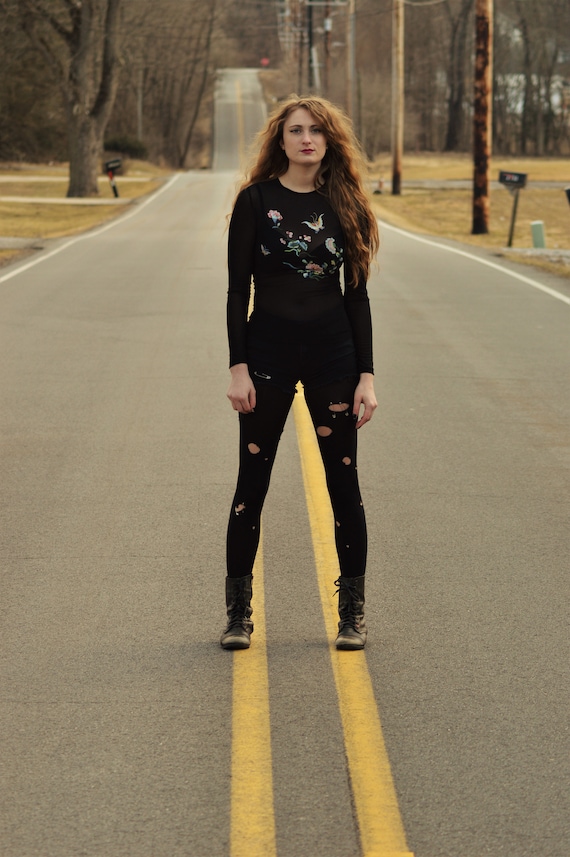 Power Mesh Butterfly Top - Long Sleeve - Black - S