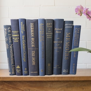 Bundle of Blue Books| Gold Title | Books by The Foot| Real Books| | Home Décor | Decorative Books| Books for Staging| Props