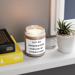 Lit By Imagination, Fueled By Literature Scented Candles, 9oz | Bookworm Gift | Reading Candles | Book Lover Gift | Bookish Gift