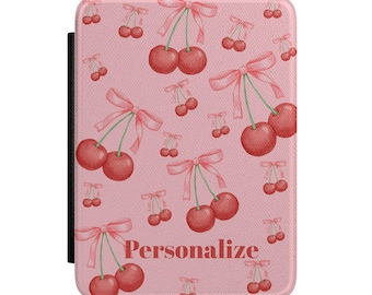 Cherry Bow Pattern Kindle Case | Pink Cherry Print eReader Cover