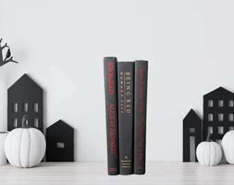 Black Decorative Book Stack: Red and Gold Lettering Gothic Decor