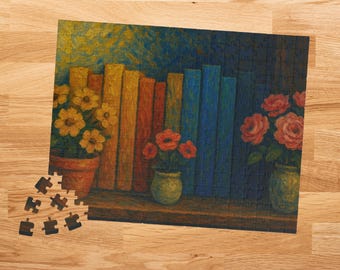 Floral Bookshelf Jigsaw Puzzle: Cozy Book Lover Gift