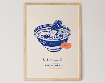Arte impreso premium de ramen japonés, pósteres modernos con comida, póster vintage de comida, arte mural de cocina, decoración de cocina, impresión de comida moderna