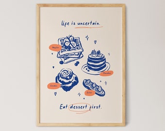 Dessert Sketch Wall Art Modern Style, Posters With Food, Vintage Food Poster, Kitchen Wall Art, Kitchen Decor, Modern Food Digital Print