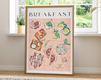 Breakfast Premium Print Art, Colorful Food Artwork, Breakfast Food Poster, Toast Wall Decor, Foodie Wall Art, Pastry Wall Art For Kitchen