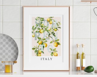 Sorrento Lemon digitale kunst, citroenen Sorrento Italië, Italië reizen poster, minimalistische kunst, vintage poster, fruitmarkt kunst, keuken kunst aan de muur
