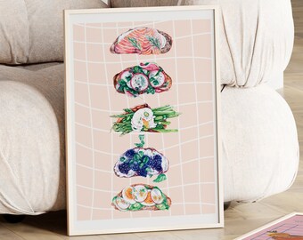 Tostadas Desayuno Premium Impresión Arte, Arte de comida estética, Cartel de comida lindo, Decoración de la pared de comida de café, Arte gastronómico, Arte de desayuno para la cocina