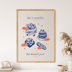 Dessert Sketch Wall Art, Pancakes and Waffles Food Art, Vintage Food Poster, Kitchen Wall Art, Kitchen Decor, Modern Food Digital Download