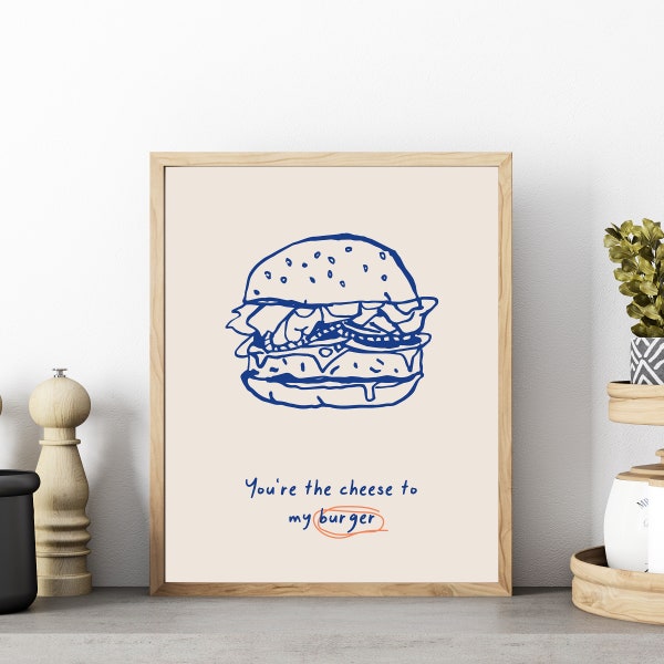 Cheeseburger Food Wall Art Modern Style, Posters With Food, Baker Girl Food Poster, Kitchen Wall Art, Kitchen Decor, Modern Food Wall Print