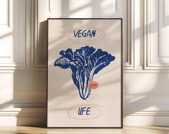 Vegetable Lettuce Wall Art Modern Style, Posters With Food, Vintage Food Poster, Kitchen Wall Art, Kitchen Decor, Modern Vegan Digital Print