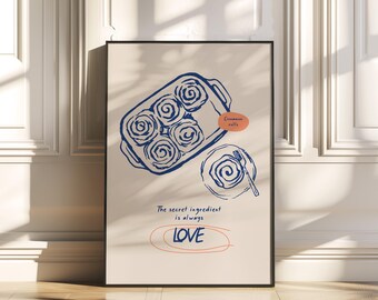 Kanelbulleväggkonst Modern stil, Posters med mat, Vintage mataffisch, Köksväggkonst, Köksdekor, Modern mat digitaltryck