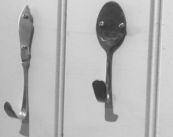 Cutlery Hooks From Vintage Cutlery Kitchen Bathroom - 1 Spoon and 1 Fork or 2 of each