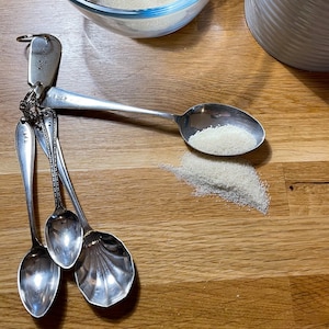 Teaspoon Tablespoon measure set made from vintage cutlery hand stamped can be personalised with optional hook. Christmas gift for foodie