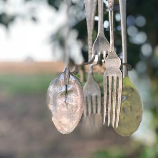 Cutlery Wind Chime from recycled Vintage plated cutlery & flatware. Perfect for garden, Valentine or Mothers Day or wedding/anniversary gift