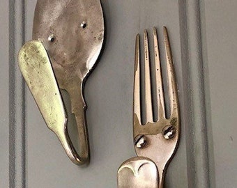 Cutlery Hooks From Vintage Cutlery Kitchen Bathroom - 1 Spoon and 1 Fork or 2 of each