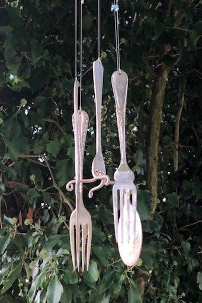 Cutlery Wind Chime from recycled Vintage plated cutlery & flatware. Perfect for garden, Valentine or Mothers Day or wedding/anniversary gift image 5